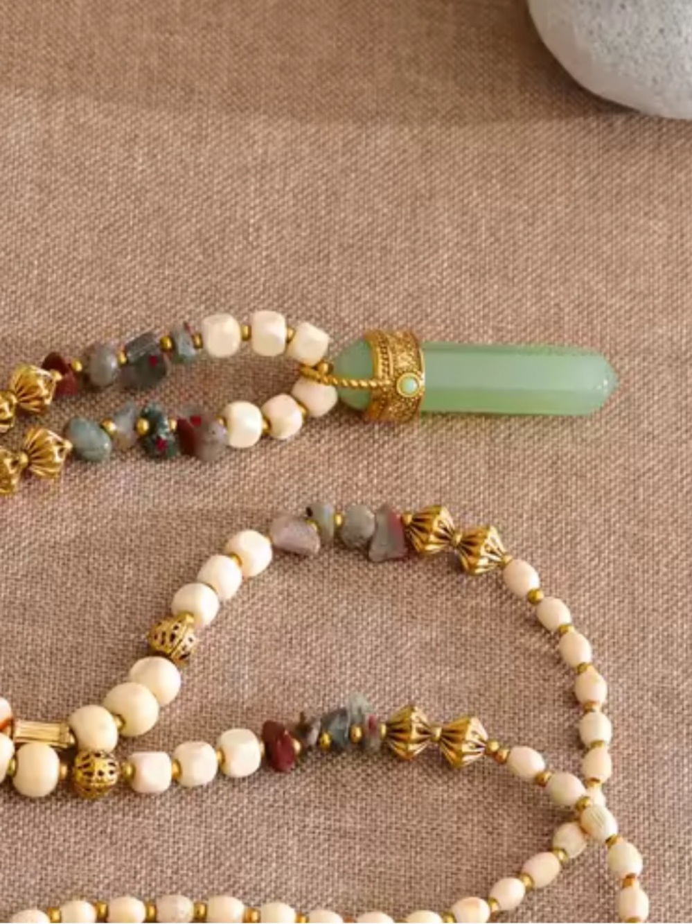 Green Jade Beaded Artisan Long Necklace - Picture 10 of 15